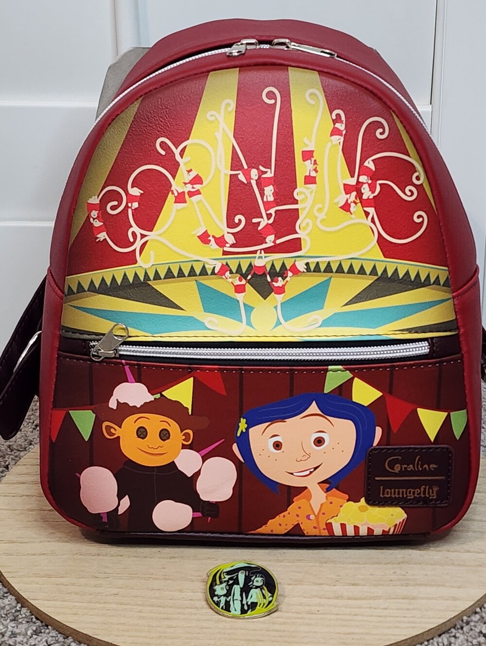 New Coraline Loungefly Circus Mini Backpack With Collectible Loungefly Pin